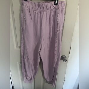 FP MOVEMENT Pink Cotton Knit Hi Rise Drop Crotch Frayed Edge Jogger Sweatpants L
